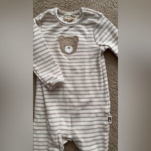 Striped baby sleeper with cute bear appliqué 6-9 months